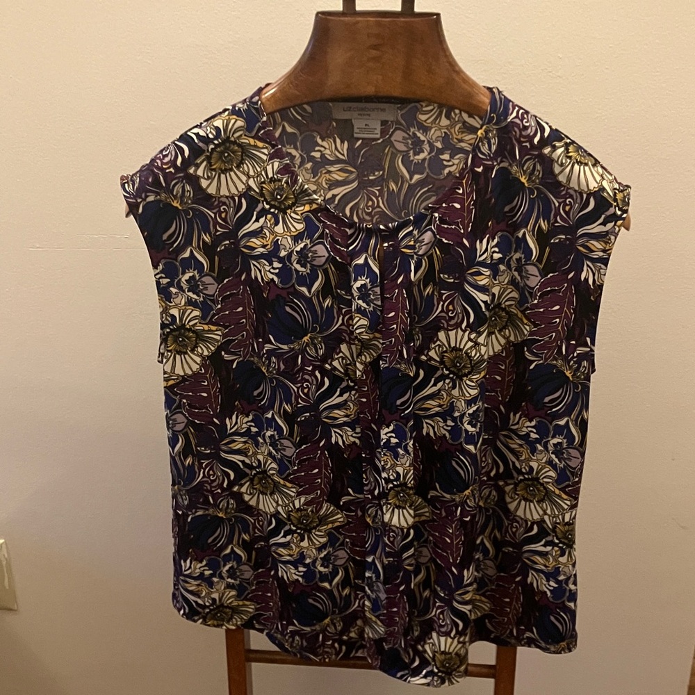 Liz Claiborne Purple and Cream Floral Blouse